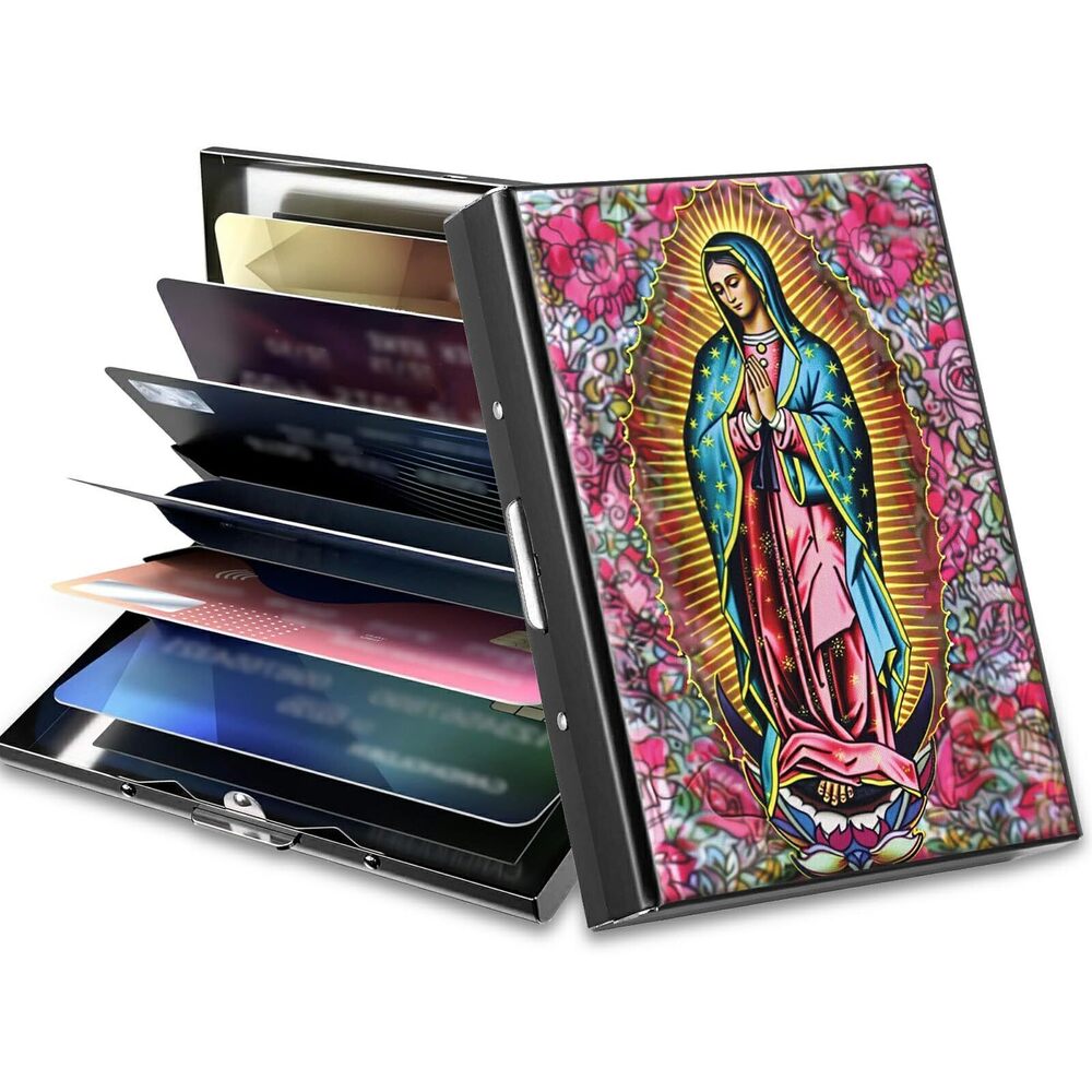 4071 Slim Credit Card Holder Virgin Mary RFID Blocking Metal Wallet &